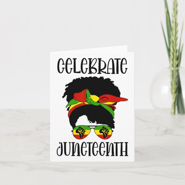 Black Women Messy Bun Junetelfte firandet Kort (Framsida)