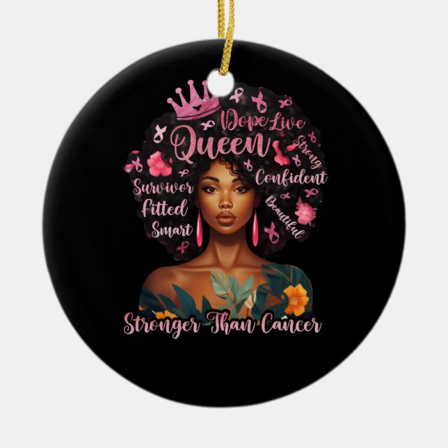 Black Women Queen Stronger than Breast Cancer Rosa Julgransprydnad Keramik (Framsidan)
