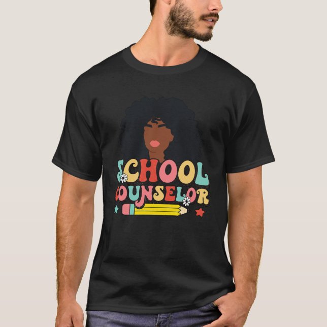 Black Women School Counselor Groovy Retro Afro Tea T Shirt (Framsida)