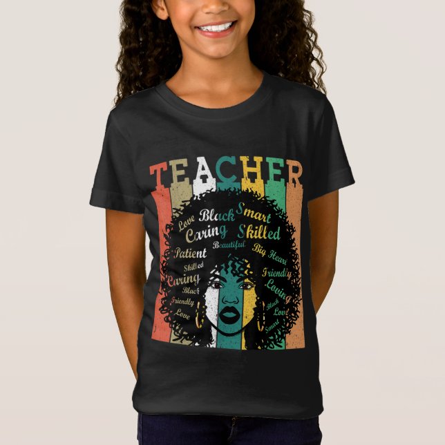Black Women Teacher Afro Retro Black History Månad T Shirt (Framsida)