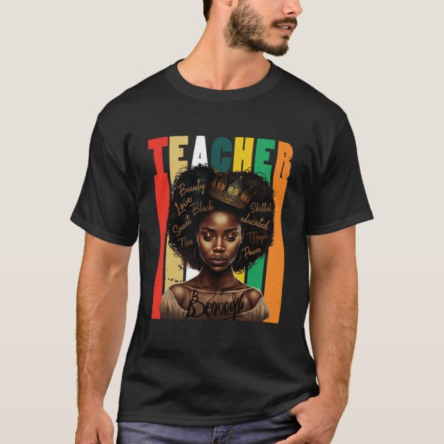 Black Women Teacher Afro Retro Black History Month T Shirt (Framsida)
