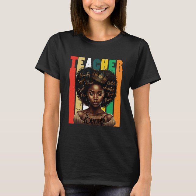 Black Women Teacher Afro Retro Black History Month T Shirt (Framsida)