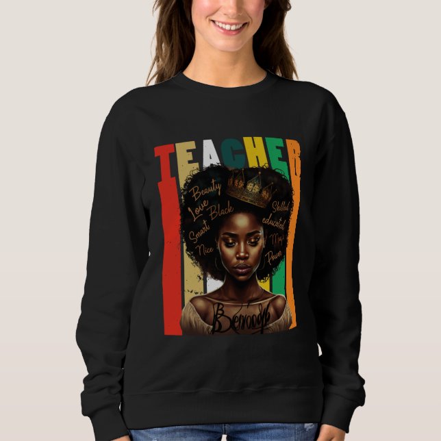Black Women Teacher Afro Retro Black History Month T Shirt (Framsida)