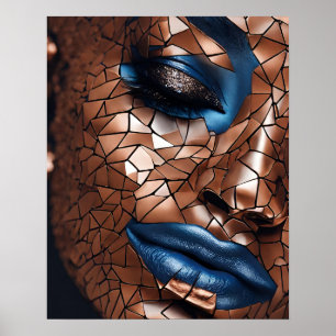 Black Womens Blue Copper Mosaic Ansikte Wall Art Poster
