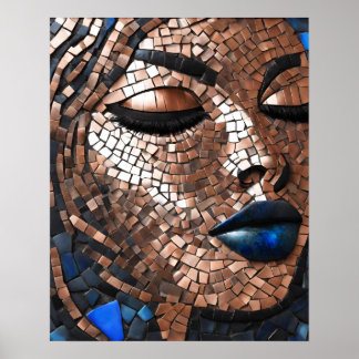 Black Womens Blue Copper Mosaic Ansikte Wall Art Poster