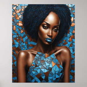 Black Womens Blue Copper Mosaic Ansikte Wall Art Poster