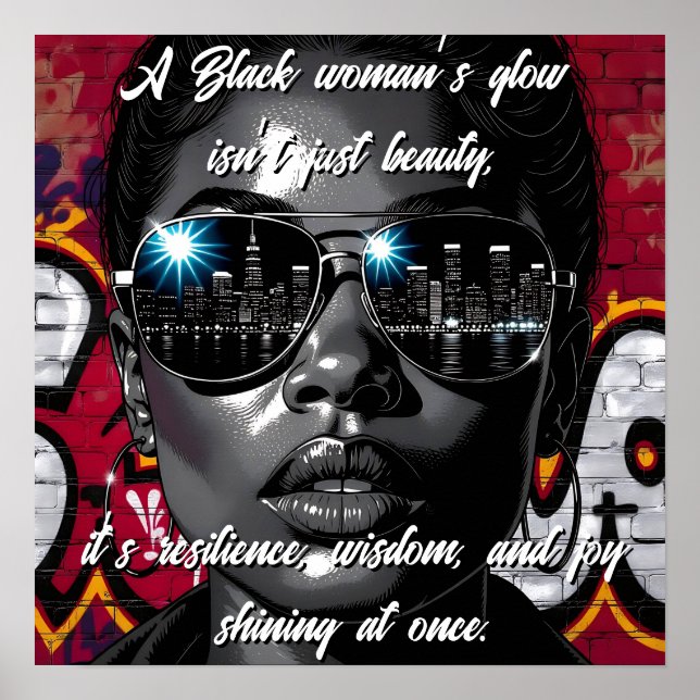 Black Women's Quote | City Skyline in Sunglasses Poster (Framsidan)