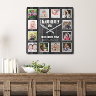 Black Wood 12 Bild Collage Grandchildren Quote Fyrkantig Klocka