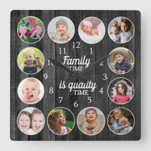 Black Wood 12 Photo Ram Family Time Quote Fyrkantig Klocka