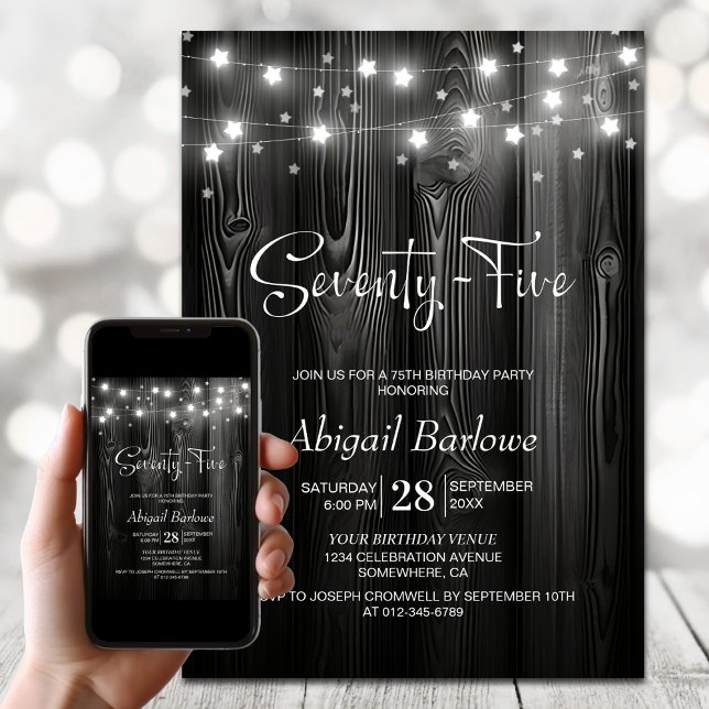 Black Wood 75:e Födelsedagsfest Inbjudningar (Skapare uppladdad)