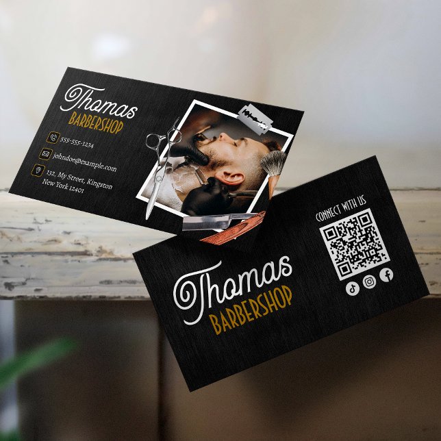Black Wood BarberShop Hair Clipper Connect med oss Visitkort (Skapare uppladdad)