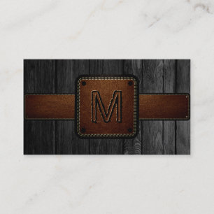 Black Wood Brown Leather Se Monogram Visitkort