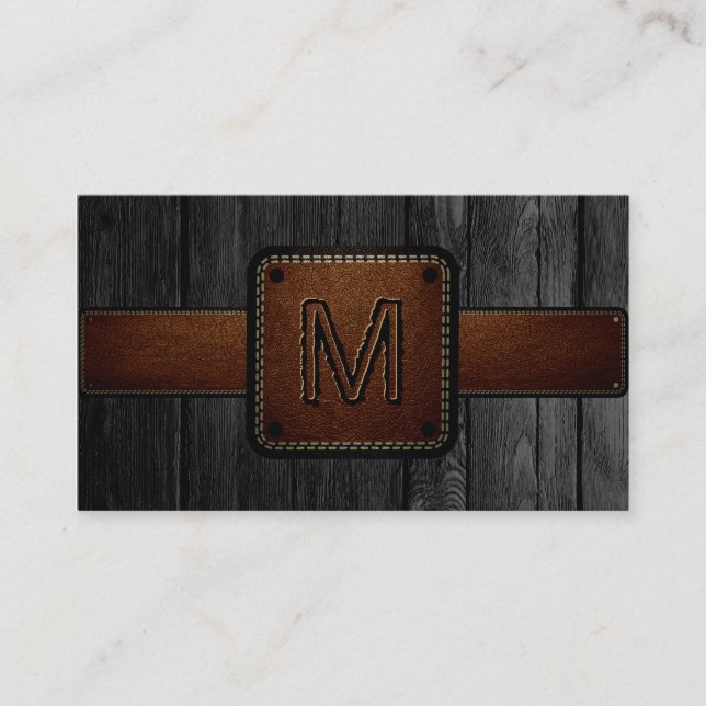 Black Wood Brown Leather Se Monogram Visitkort (Framsida)
