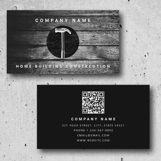 Black Wood Hammer Home Byggnad Construction Visitkort (Black Wood Hammer Home Building Construction Business Card)