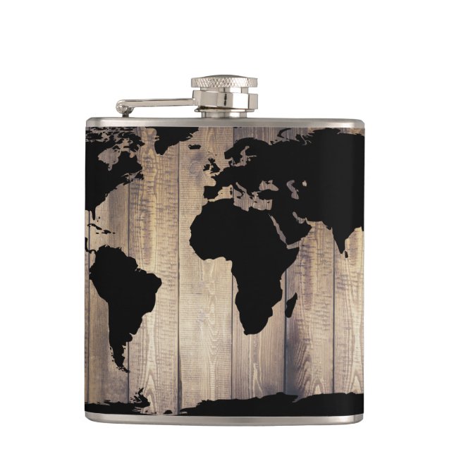 Black World Map Rustic Wood Planks Fickplunta (Framsidan)