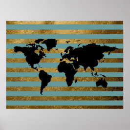 black worldmap with stripes poster