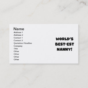 Black World's Best Nanny T-shirts and Gifts Visitkort