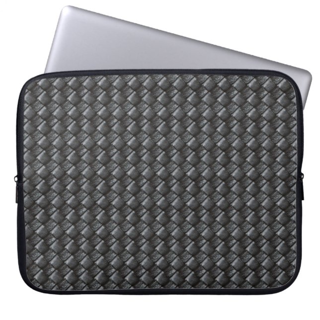 Black Woven Leather Mönster Laptop Fodral (Framsidan)