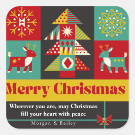 Black Yellow Geometric Merry Christmas  Fyrkantigt Klistermärke