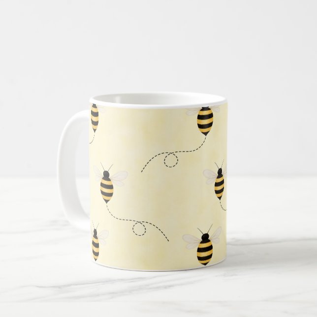 Black Yellow Gold Bees Kaffemugg (Framsida vänster)