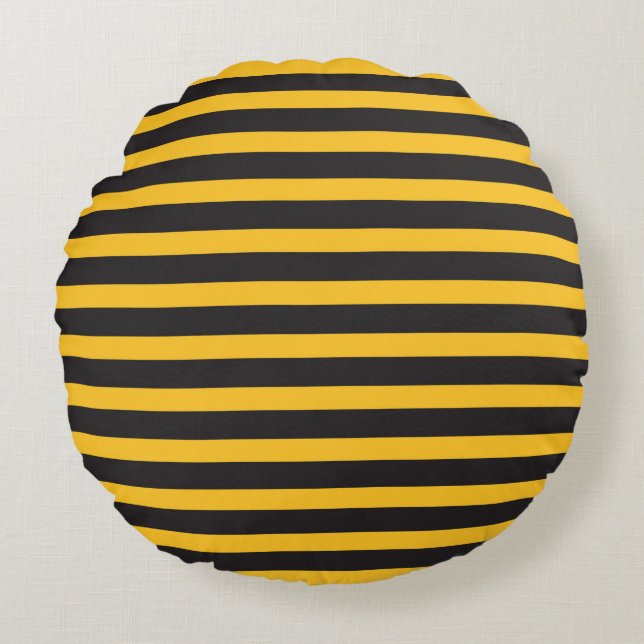 Black Yellow Horizontal Lines Geometric Bee Animal Rund Kudde (Framsidan)