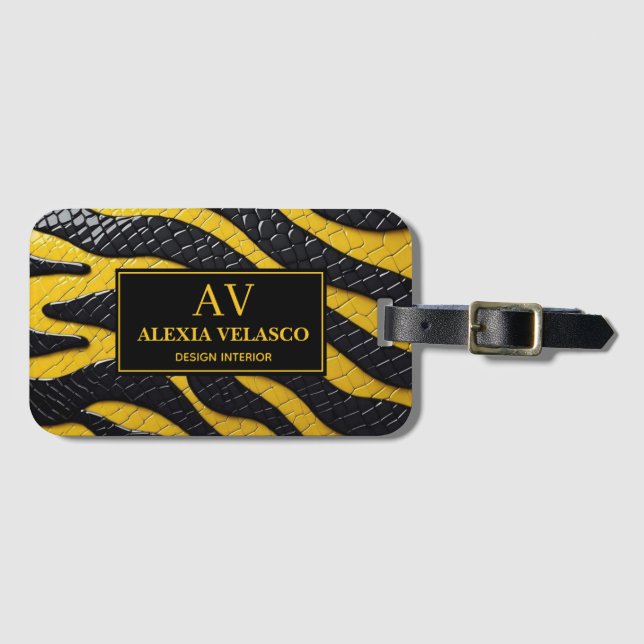 Black & Yellow Luxury Modern Animal skin Bagagebricka (Framsida horisontal)