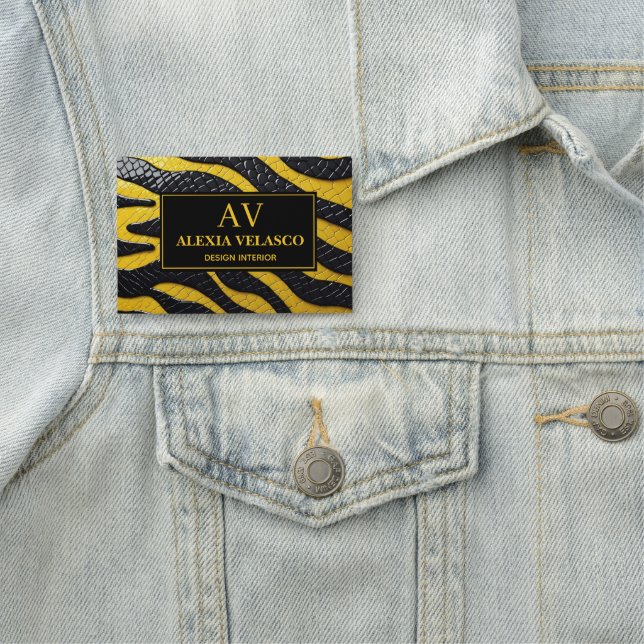 Black & Yellow Luxury Modern Animal skin Namnbricka (På plats)