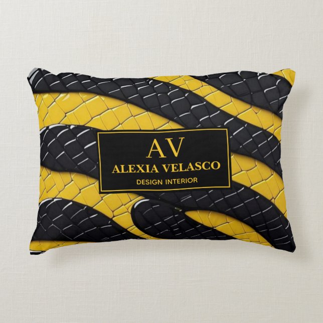 Black & Yellow Luxury Modern Animal skin Prydnadskudde (Framsidan)