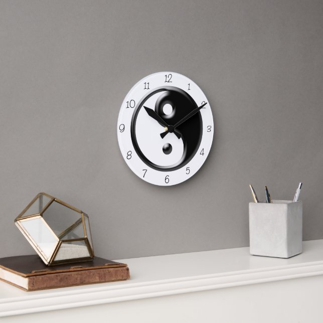 Black Yin Yang Round Clock Rund Klocka (Kontor)
