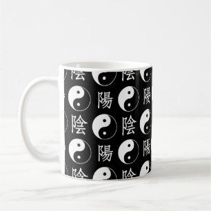 Black Yinyang Symbol Chinese Text Mönster Kaffemugg