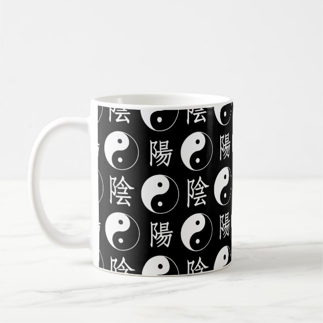 Black Yinyang Symbol Chinese Text Mönster Kaffemugg (Vänster)