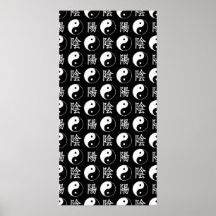 Black Yinyang Symbol Chinese Text Mönster Poster