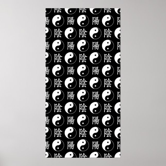 Black Yinyang Symbol Chinese Text Mönster Poster (Framsidan)