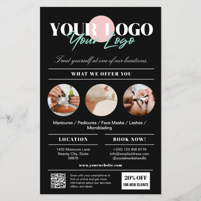 Black Your Logotyp Services Beauty Salon Marknadsf Flygblad (Framsidan)