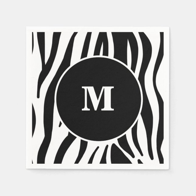 Black Zebra Rand Anpassningsbar Monogram Papper Na Pappersservett (Framsidan)