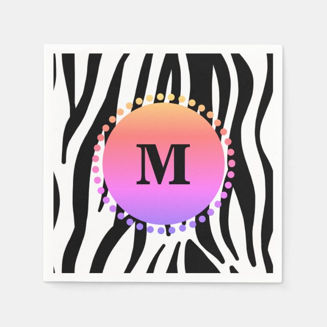 Black Zebra Rand Anpassningsbar Monogram Pappersservett (Framsidan)