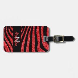 Black Zebra ränder Namn Teal Glitter Bagagebricka