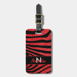 Black Zebra ränder Namn Teal Glitter Bagagebricka
