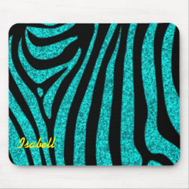Black Zebra ränder Namn Teal Glitter Musmatta