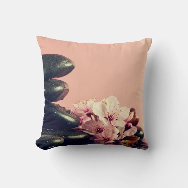Black Zen Stones Flowers Kudde (Framsida)