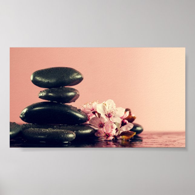 Black Zen Stones Flowers Poster (Framsidan)