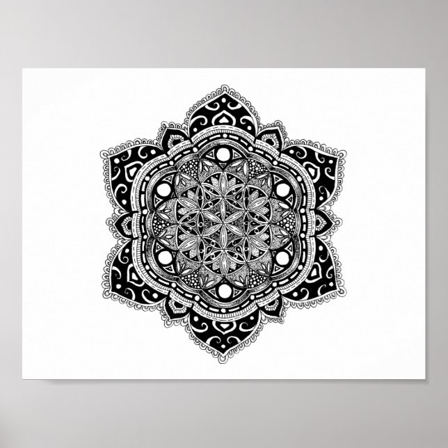 Black Zendala Flower of Life Poster (Framsidan)
