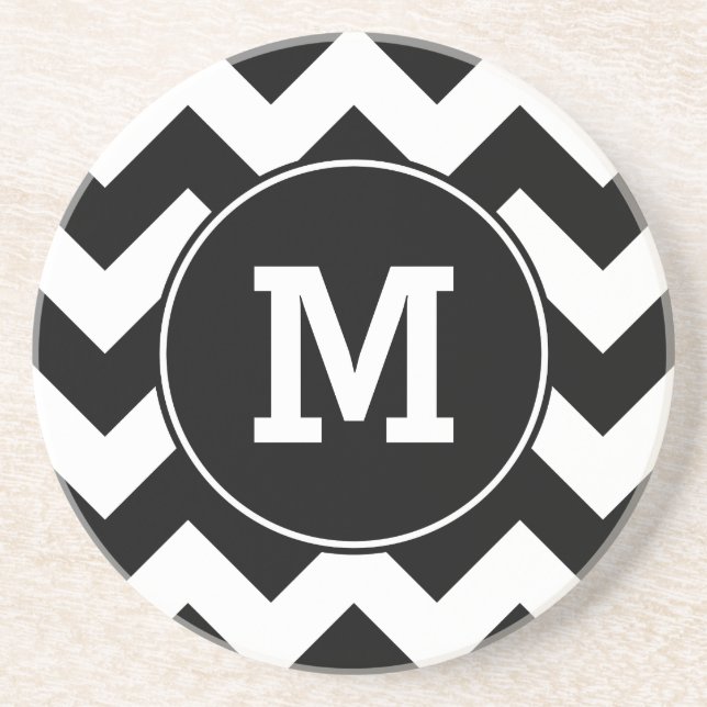 Black Zigzag Mönster Monogram Underlägg (Framsidan)