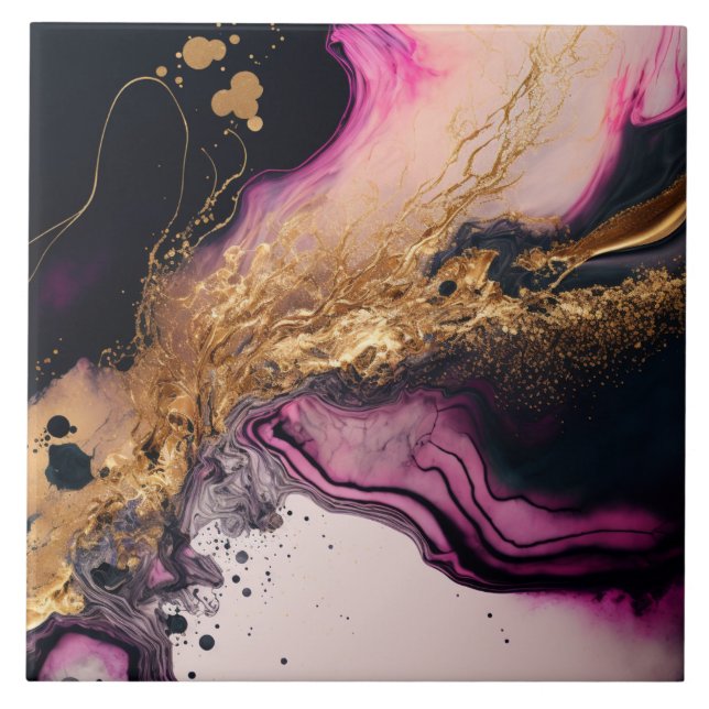 Bläckagekoncentrat av svart Guld Glitter Kakelplatta (Framsidan)