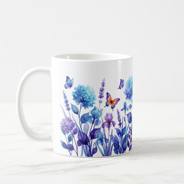 Bläckalkohol Hortensia Iris Lavendel Fjäril Mugg (Vänster)