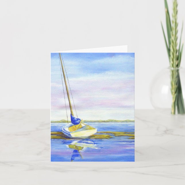 Bläckande segelbåt 4 x 5,6 anteckningskort (Framsida)
