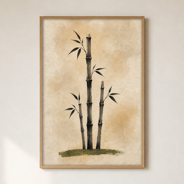 Bläckbambu Vattenfärg Minimalistisk Konstaffisch Poster (Shown framed for scale. Poster ships unframed; frames are an optional add-on.)