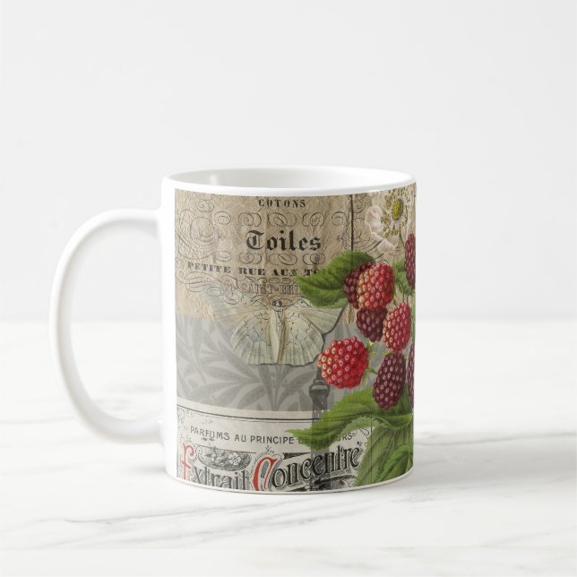 Blackbär Blommigt Garden Flower Butterfly Art Kaffemugg (Vänster)