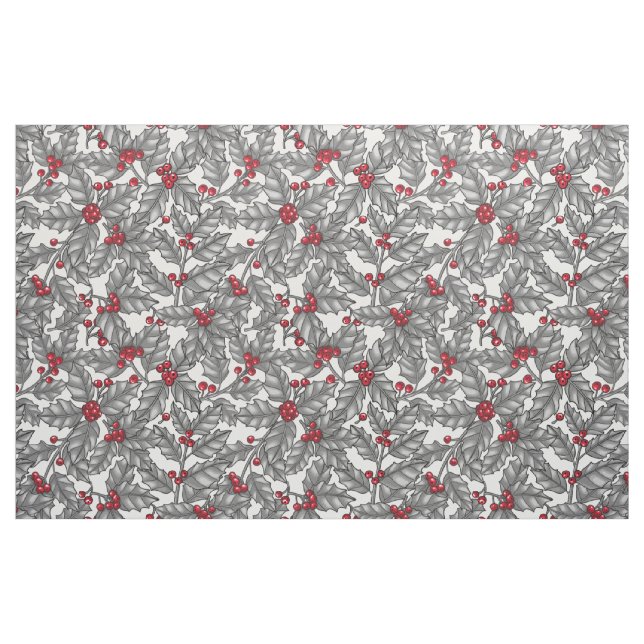 Bläckbär, grått-löv på vitt tyg (Fat Quarter)
