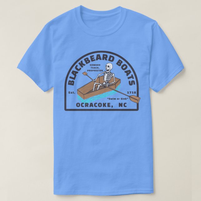 Blackbeard Boat Skeleton Coffin Pirat Ocracoke, N T Shirt (Design framsida)